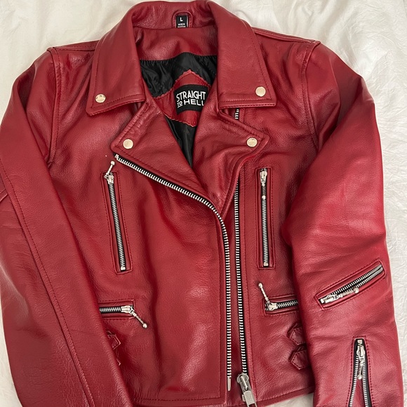 Maroon Leather Moto Jacket L - fits like M - Picture 3 of 6